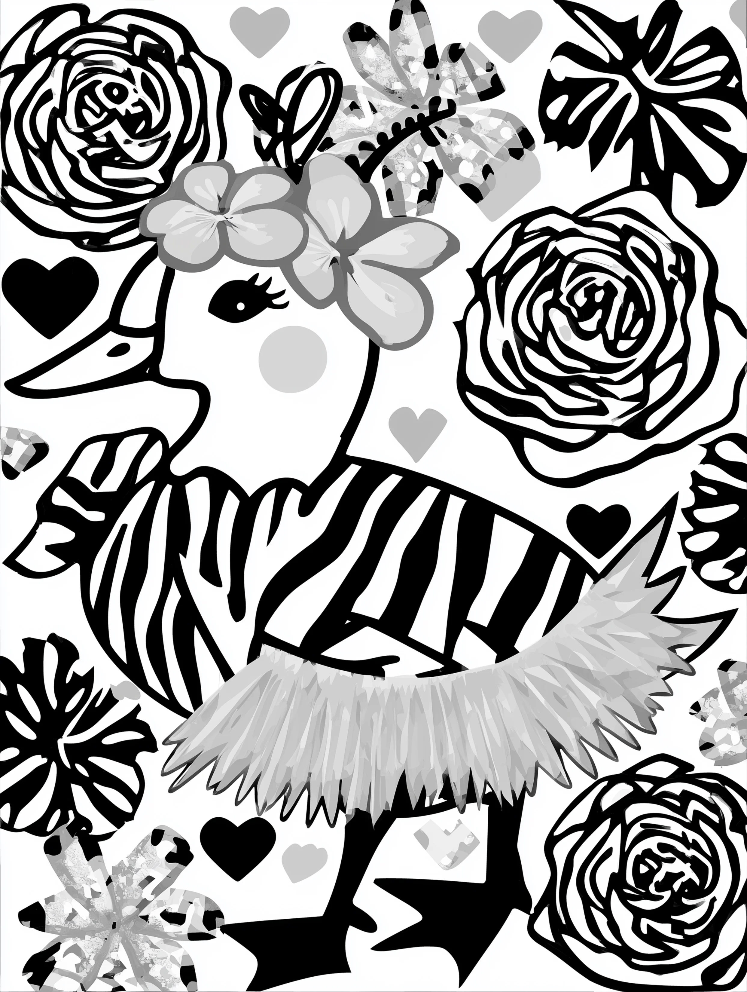 Free printable duck coloring page for adults featuring a duck wearing a grass skirt